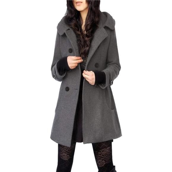 Women's Warm Double Breasted Wool Trench Coat Grey